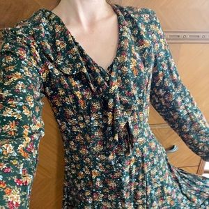 Vintage Green and Floral Fit and Flare Dress